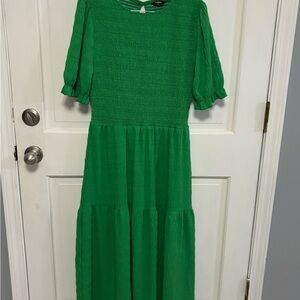Green shirred textured sundress